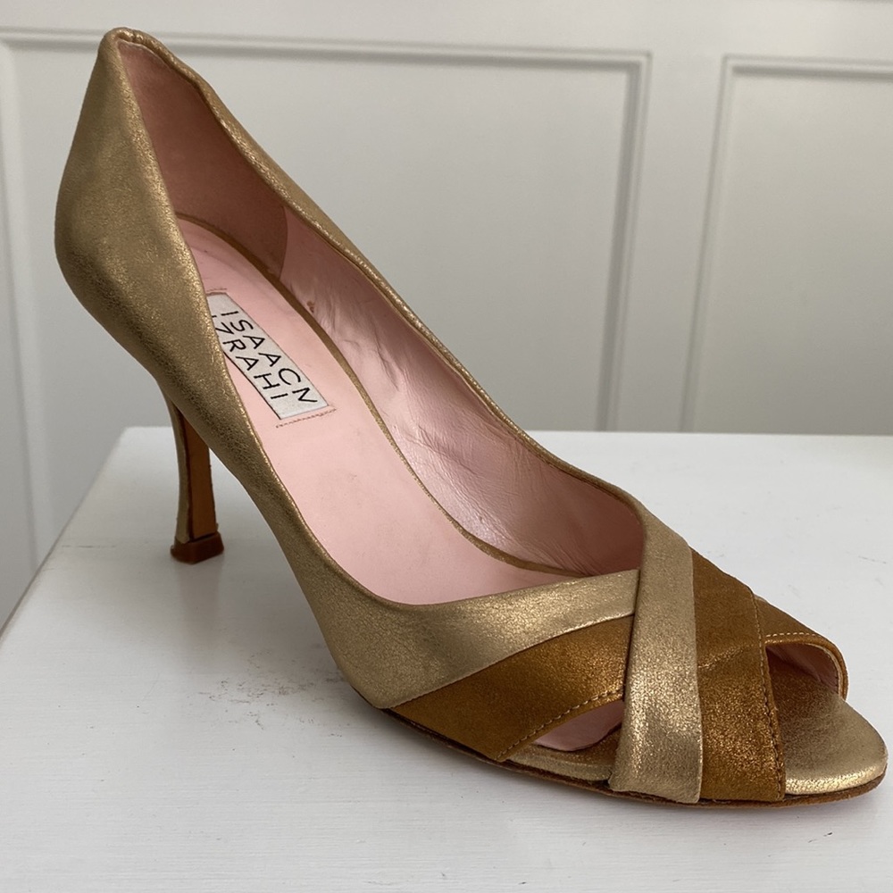 Isaac Mizrahi leather heels open toe